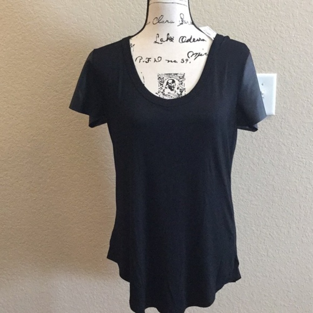 New black shirt with faux leather sleeves
